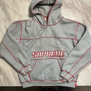 Supreme Gray Hoodie with Red Stitching